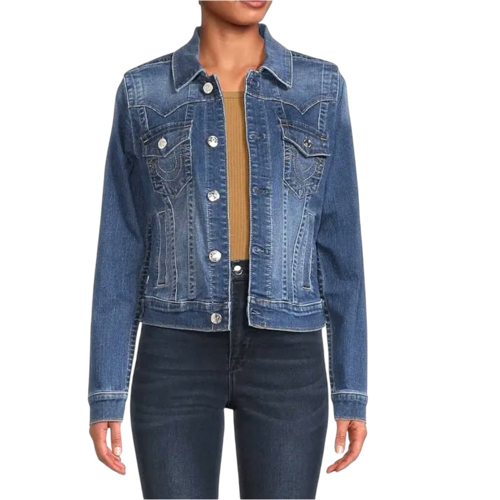 True Religion Size Small Women's Jimmy‎ Denim Trucker Jacket 206565 Medium Wash